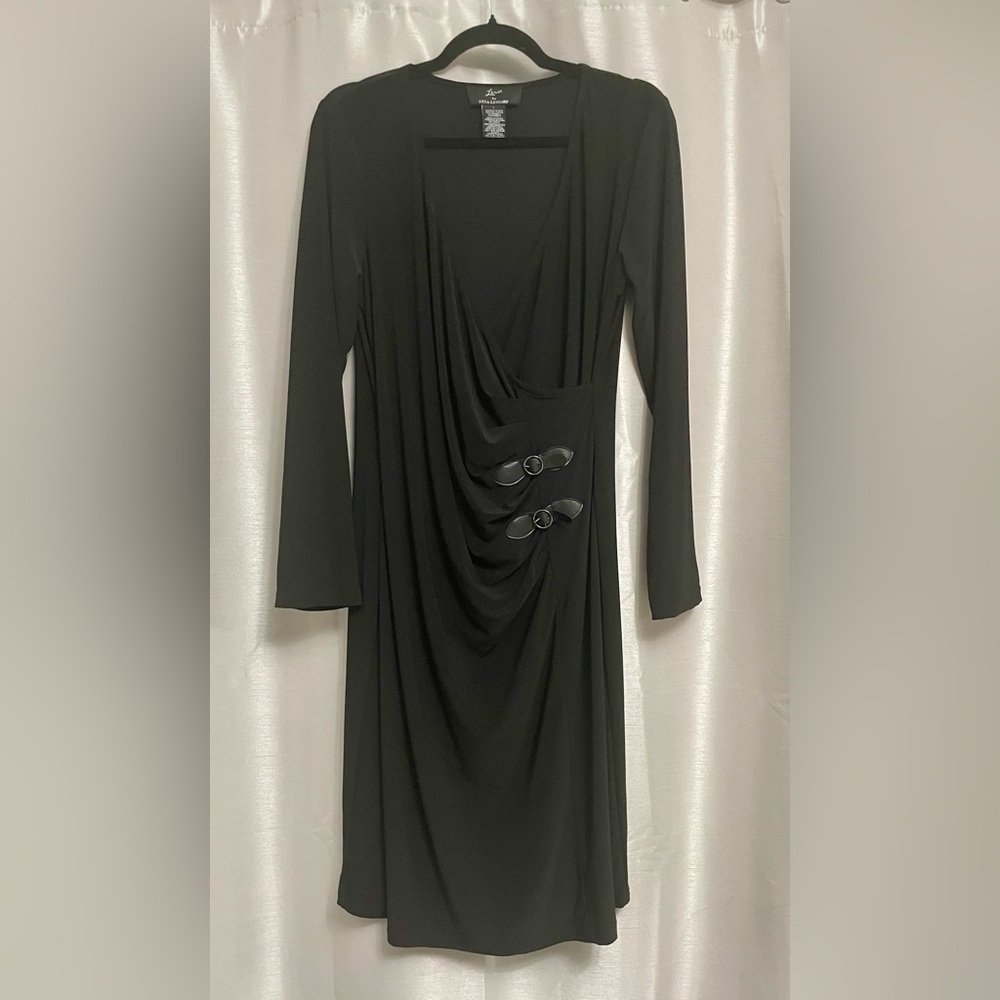 Nina Leonard Black Long Sleeve Draped Dress